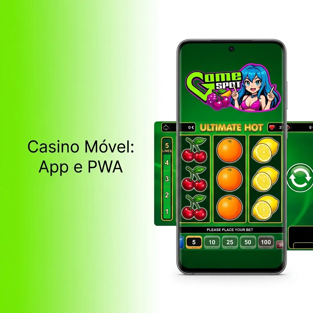 Aplicação móvel de casino com slots, jogos ao vivo e PWA para Android e iOS sem lojas de apps