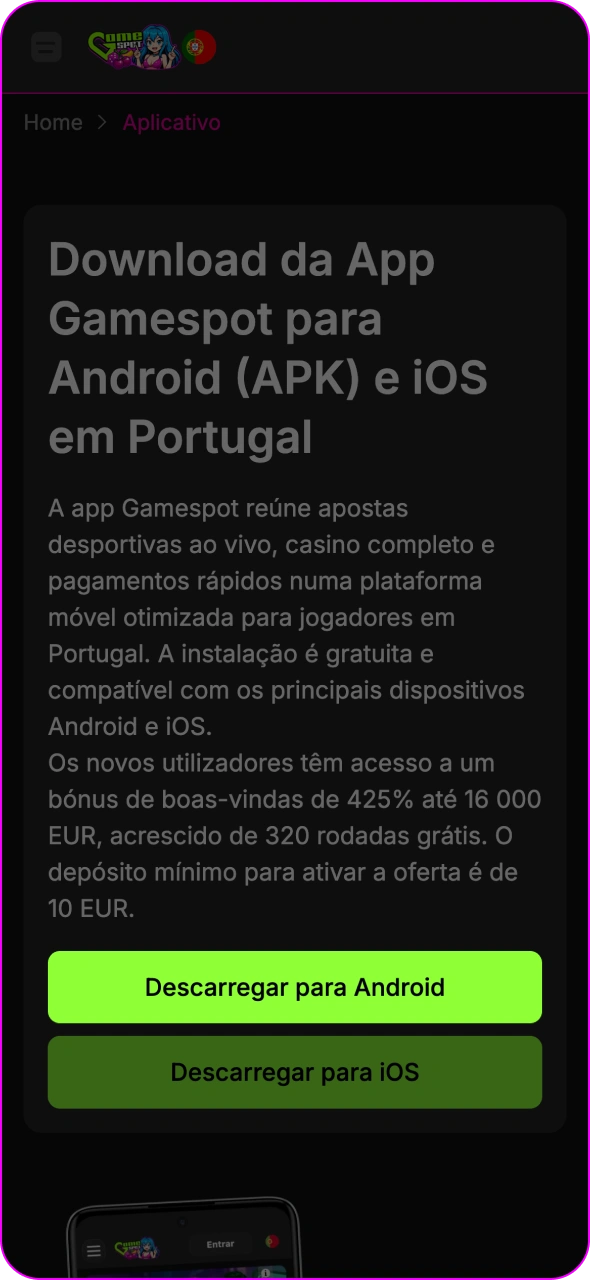 Clique no botão de download do APK na página do Gamespot.