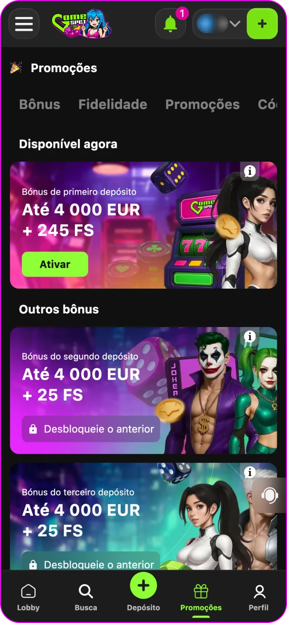 Ative os seus bónus diretamente na aplicação Gamespot.