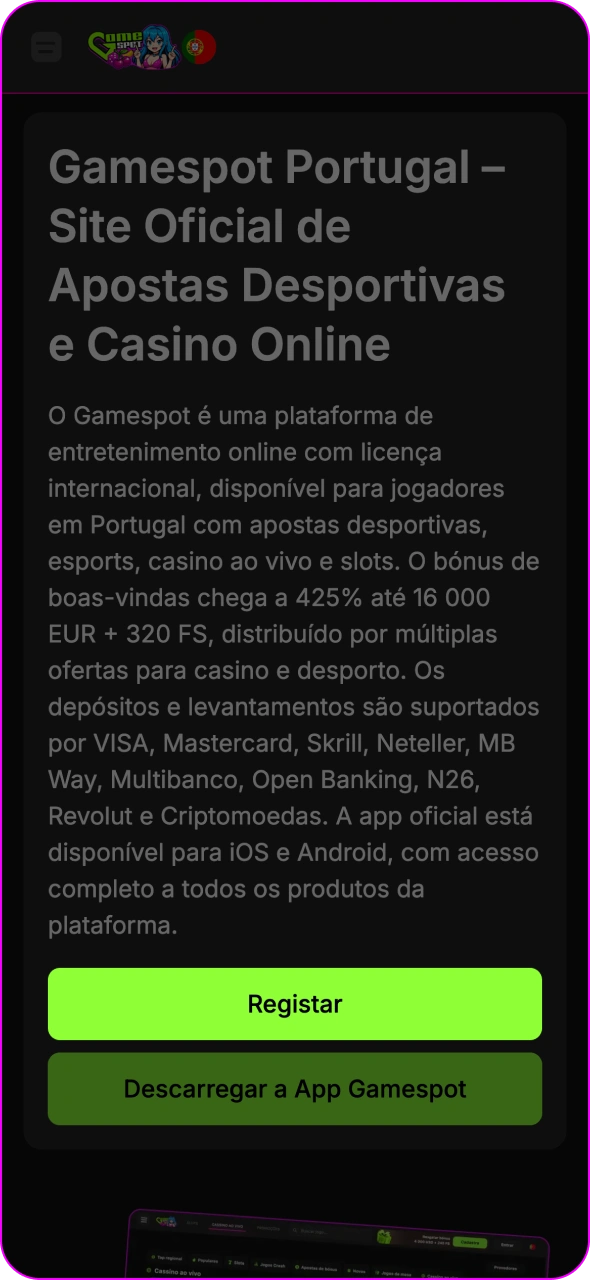 Clique no botão na página da Gamespot para iniciar o registo.