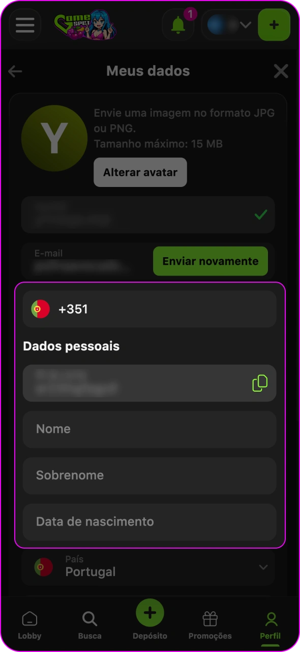 Aceda às definições do Gamespot e complete o seu perfil.
