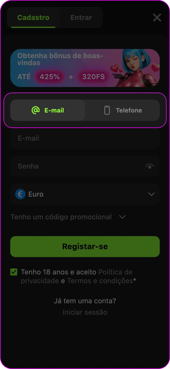 Escolha o seu método de registo preferido na plataforma Gamespot.