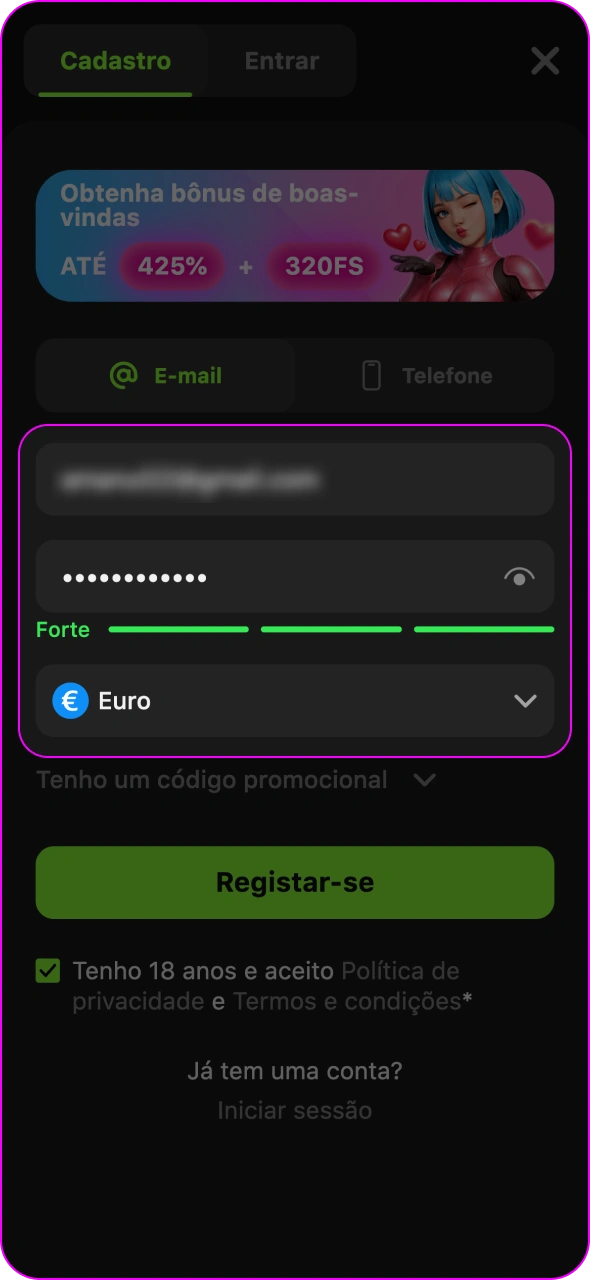 Preencha o formulário de registo do Gamespot com os seus dados pessoais.