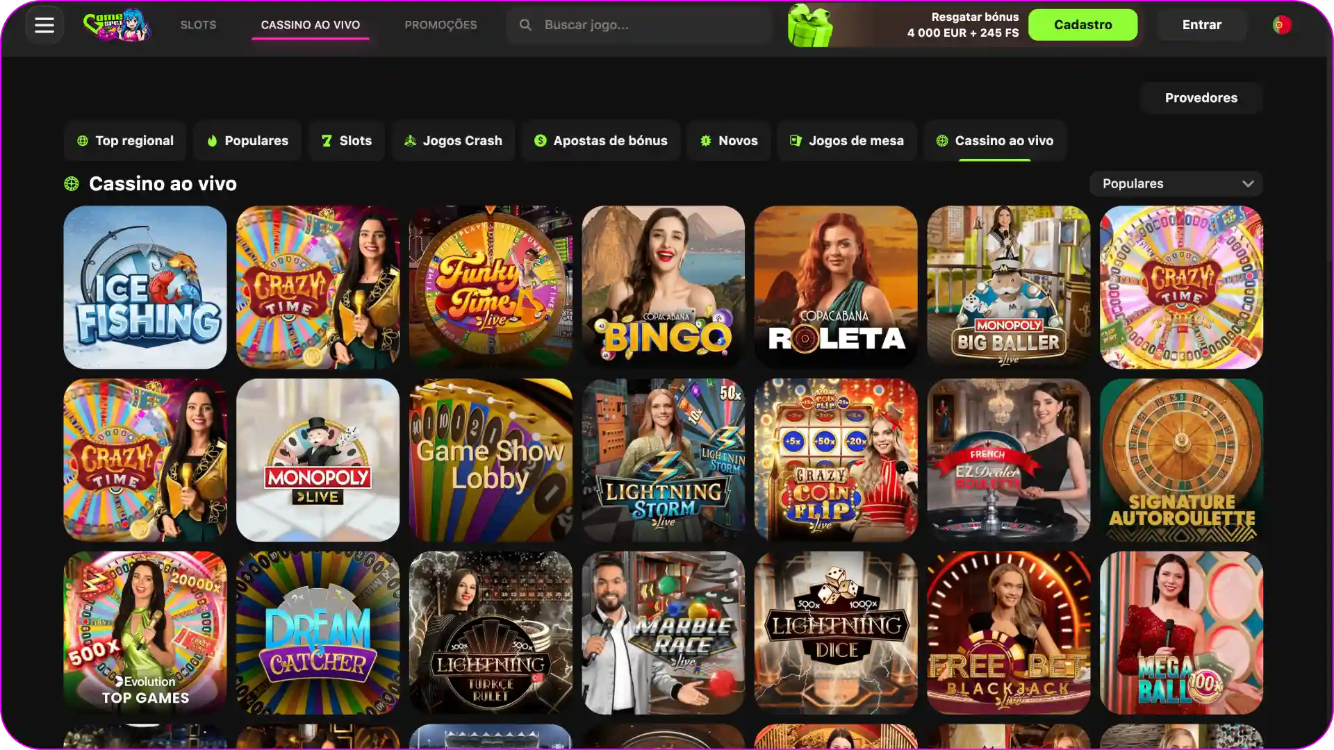 A Gamespot oferece uma variedade de jogos de casino ao vivo.