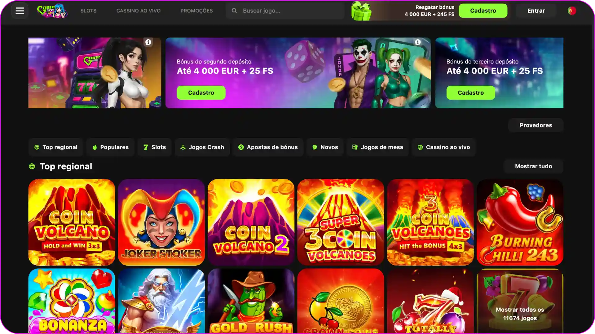 Aceda à página principal do site do casino Gamespot.